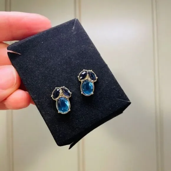 AVON MIDNIGHT INK PENDANT NECKLACE AND EARRING SET BLUE GOLDTONE NWT - Picture 7 of 9